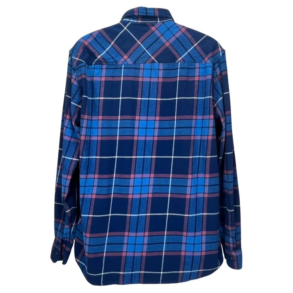 Quicksilver‎ Men Large Flannel Blue Pink Plaid Long Sleeve Button-Up Regular Fit